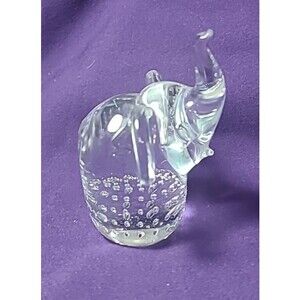 Handblown Clear Art Glass Elephant Controlled Bubble Paperweight Desk Home Decor
